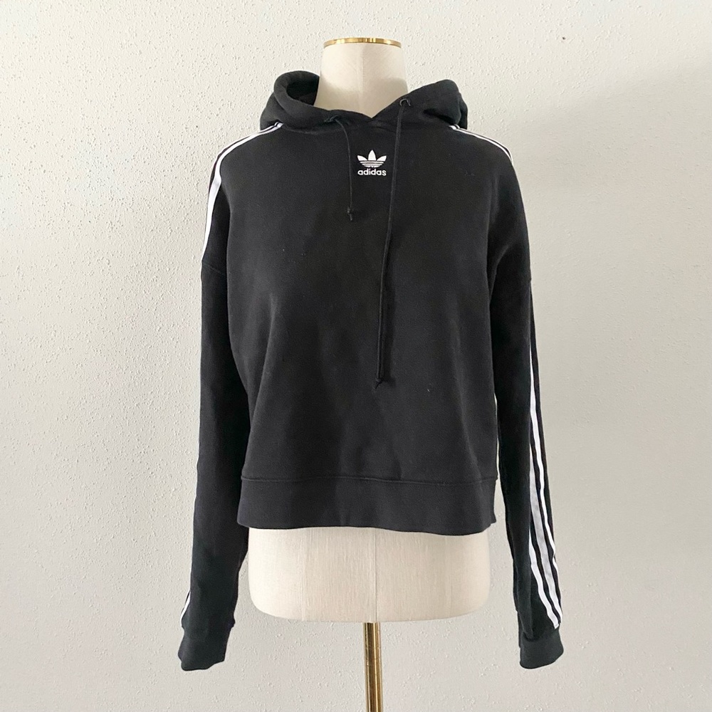 ADIDAS Originals Women's sz Small Black/White Cropped Long Sleeve Hoodie Sweater
